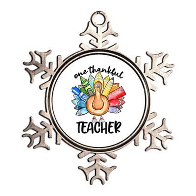 One Thankful Teacher Thanksgiving Turkey Cute Pencil Metallic Star Ornament