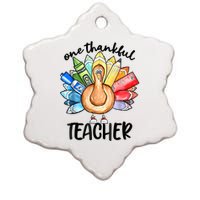 One Thankful Teacher Thanksgiving Turkey Cute Pencil Ceramic Star Ornament