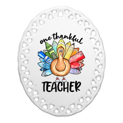 One Thankful Teacher Thanksgiving Turkey Cute Pencil Ceramic Oval Ornament