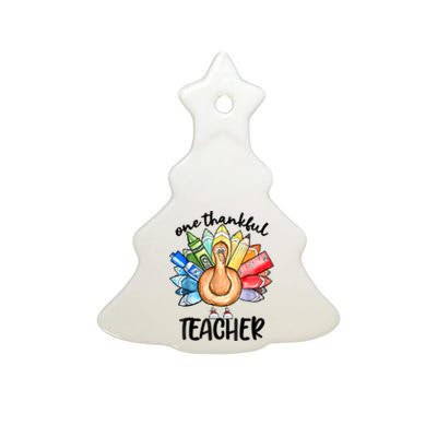 One Thankful Teacher Thanksgiving Turkey Cute Pencil Ceramic Tree Ornament