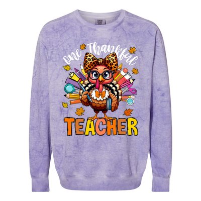 One Thankful Teacher Thanksgiving Turkey Cute Pencil Colorblast Crewneck Sweatshirt