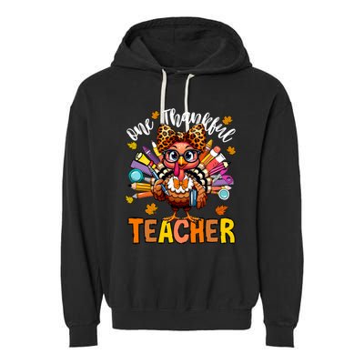 One Thankful Teacher Thanksgiving Turkey Cute Pencil Garment-Dyed Fleece Hoodie