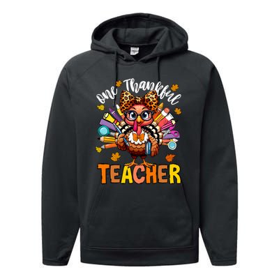 One Thankful Teacher Thanksgiving Turkey Cute Pencil Performance Fleece Hoodie