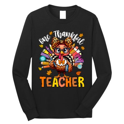 One Thankful Teacher Thanksgiving Turkey Cute Pencil Long Sleeve Shirt