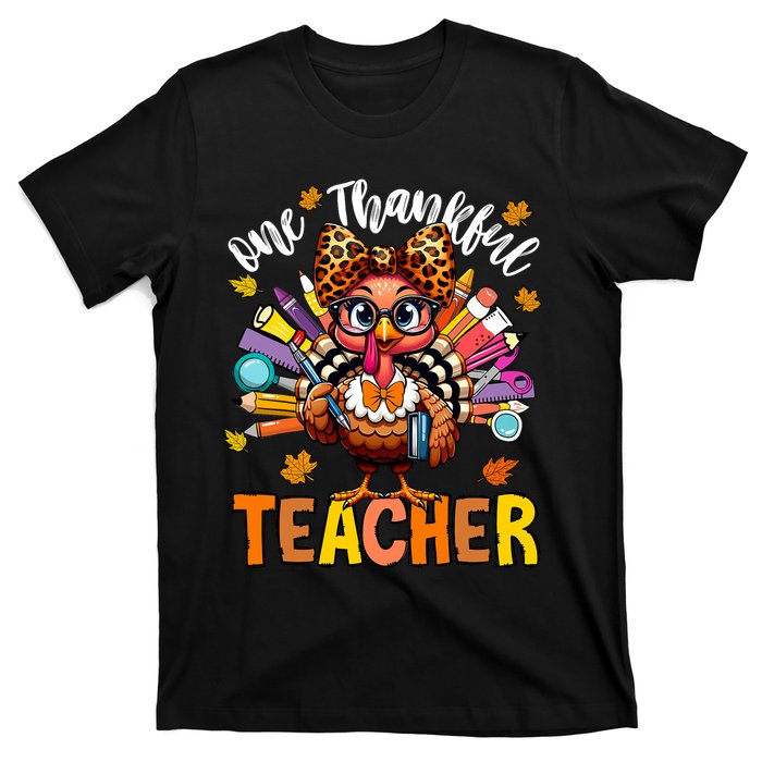 One Thankful Teacher Thanksgiving Turkey Cute Pencil T-Shirt