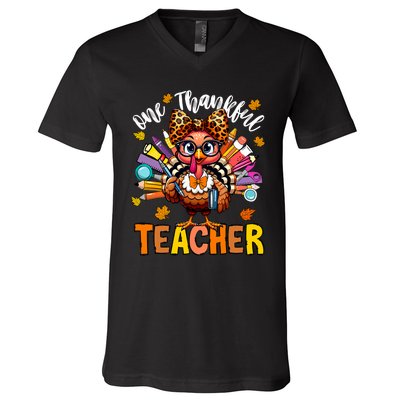 One Thankful Teacher Thanksgiving Turkey Cute Pencil V-Neck T-Shirt