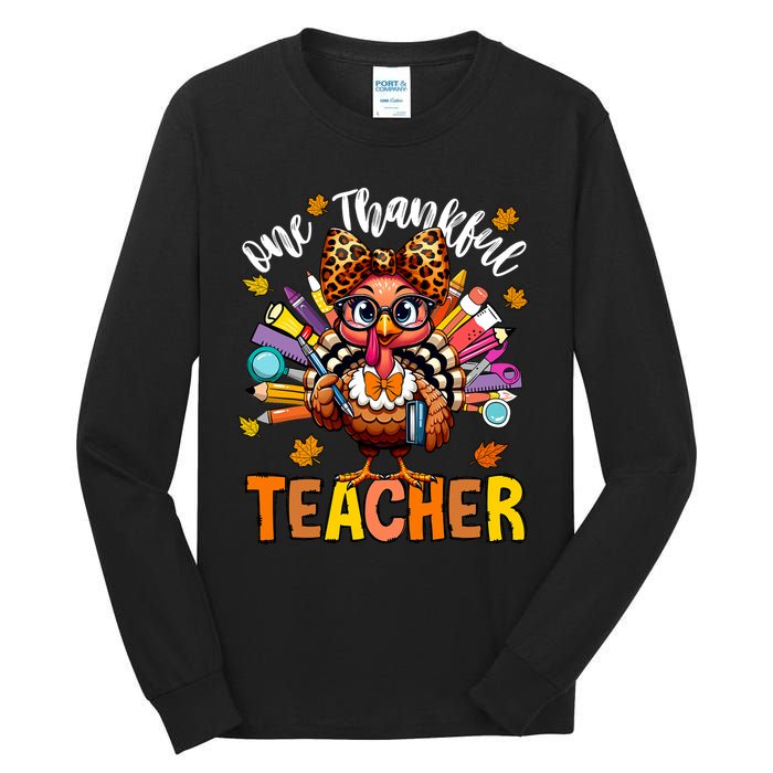 One Thankful Teacher Thanksgiving Turkey Cute Pencil Tall Long Sleeve T-Shirt