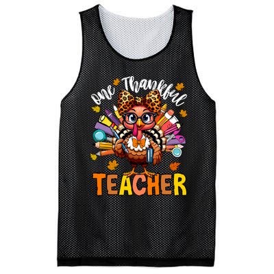 One Thankful Teacher Thanksgiving Turkey Cute Pencil Mesh Reversible Basketball Jersey Tank