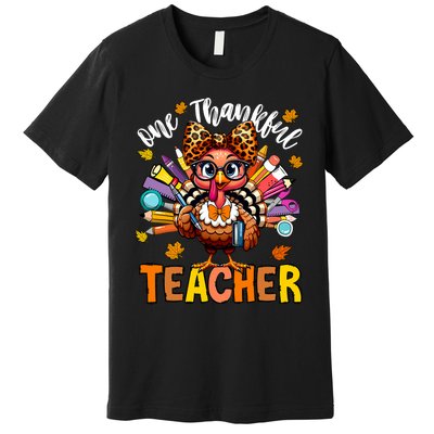 One Thankful Teacher Thanksgiving Turkey Cute Pencil Premium T-Shirt