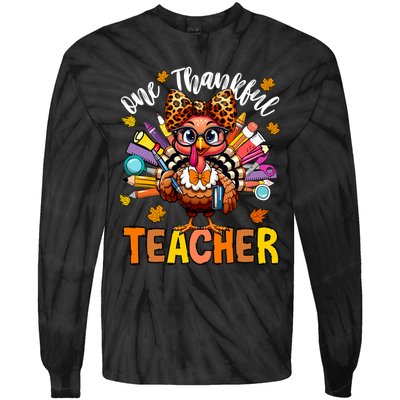 One Thankful Teacher Thanksgiving Turkey Cute Pencil Tie-Dye Long Sleeve Shirt