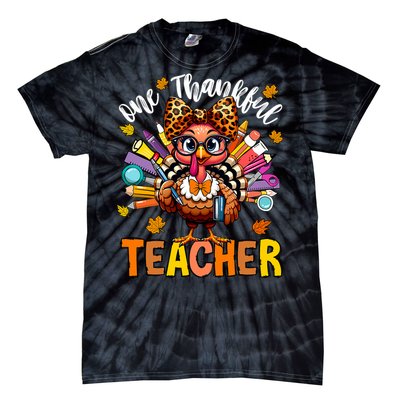 One Thankful Teacher Thanksgiving Turkey Cute Pencil Tie-Dye T-Shirt