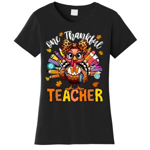 One Thankful Teacher Thanksgiving Turkey Cute Pencil Women's T-Shirt