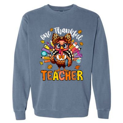 One Thankful Teacher Thanksgiving Turkey Cute Pencil Garment-Dyed Sweatshirt