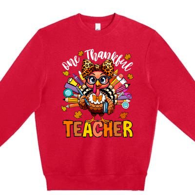 One Thankful Teacher Thanksgiving Turkey Cute Pencil Premium Crewneck Sweatshirt