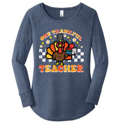 One Thankful Teacher Books Turkey Thanksgiving Women's Perfect Tri Tunic Long Sleeve Shirt