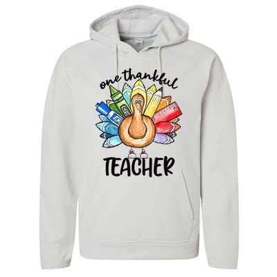 One Thankful Teacher Thanksgiving Turkey Cute Pencil Performance Fleece Hoodie