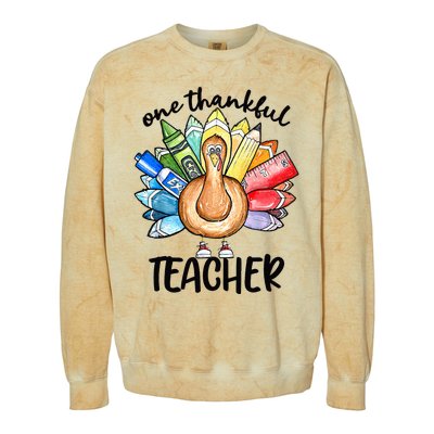 One Thankful Teacher Thanksgiving Turkey Cute Pencil Colorblast Crewneck Sweatshirt