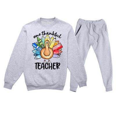 One Thankful Teacher Thanksgiving Turkey Cute Pencil Premium Crewneck Sweatsuit Set