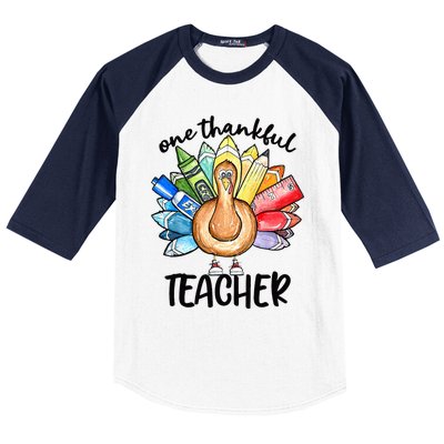 One Thankful Teacher Thanksgiving Turkey Cute Pencil Baseball Sleeve Shirt