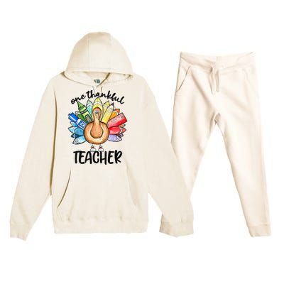 One Thankful Teacher Thanksgiving Turkey Cute Pencil Premium Hooded Sweatsuit Set