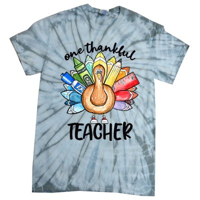 One Thankful Teacher Thanksgiving Turkey Cute Pencil Tie-Dye T-Shirt