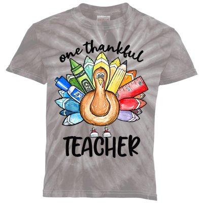 One Thankful Teacher Thanksgiving Turkey Cute Pencil Kids Tie-Dye T-Shirt