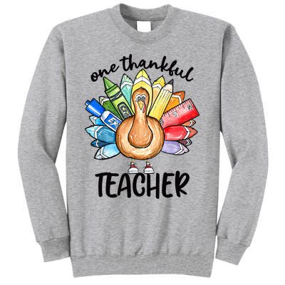 One Thankful Teacher Thanksgiving Turkey Cute Pencil Tall Sweatshirt