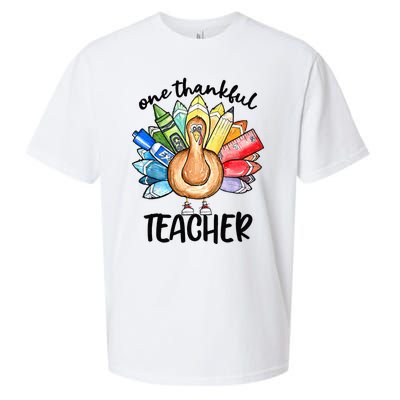 One Thankful Teacher Thanksgiving Turkey Cute Pencil Sueded Cloud Jersey T-Shirt