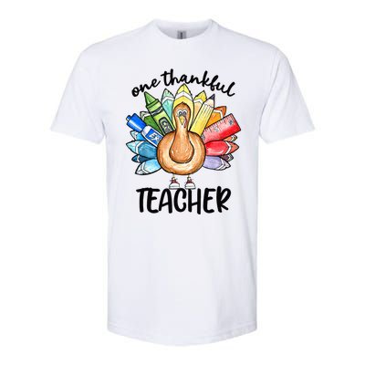 One Thankful Teacher Thanksgiving Turkey Cute Pencil Softstyle CVC T-Shirt