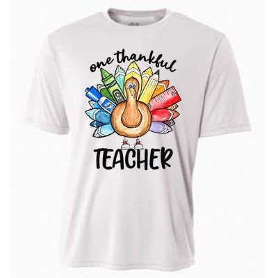 One Thankful Teacher Thanksgiving Turkey Cute Pencil Cooling Performance Crew T-Shirt