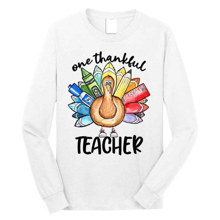 One Thankful Teacher Thanksgiving Turkey Cute Pencil Long Sleeve Shirt