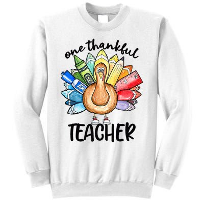 One Thankful Teacher Thanksgiving Turkey Cute Pencil Sweatshirt