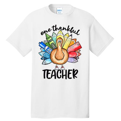 One Thankful Teacher Thanksgiving Turkey Cute Pencil Tall T-Shirt