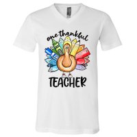 One Thankful Teacher Thanksgiving Turkey Cute Pencil V-Neck T-Shirt