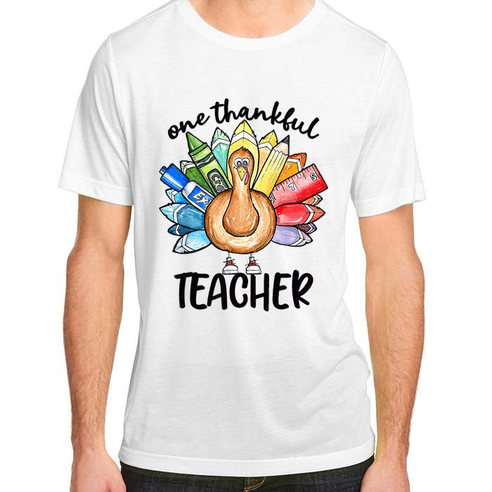 One Thankful Teacher Thanksgiving Turkey Cute Pencil Adult ChromaSoft Performance T-Shirt