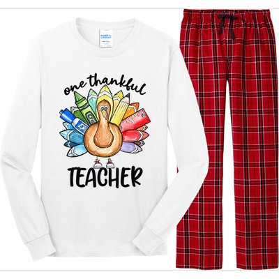 One Thankful Teacher Thanksgiving Turkey Cute Pencil Long Sleeve Pajama Set