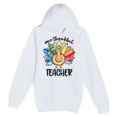 One Thankful Teacher Thanksgiving Turkey Cute Pencil Premium Pullover Hoodie