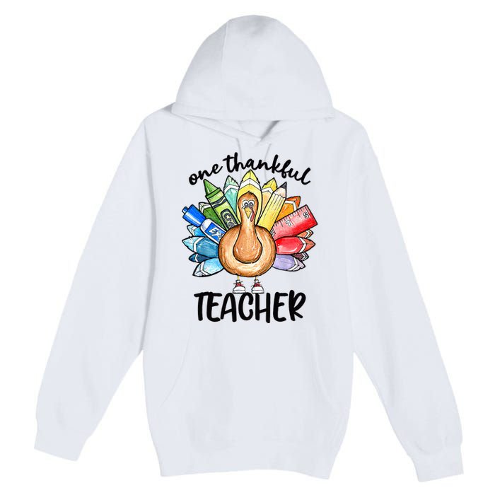 One Thankful Teacher Thanksgiving Turkey Cute Pencil Premium Pullover Hoodie