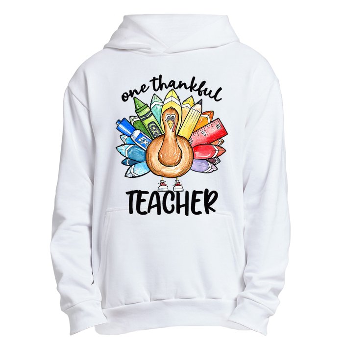 One Thankful Teacher Thanksgiving Turkey Cute Pencil Urban Pullover Hoodie