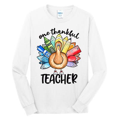 One Thankful Teacher Thanksgiving Turkey Cute Pencil Tall Long Sleeve T-Shirt