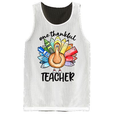 One Thankful Teacher Thanksgiving Turkey Cute Pencil Mesh Reversible Basketball Jersey Tank