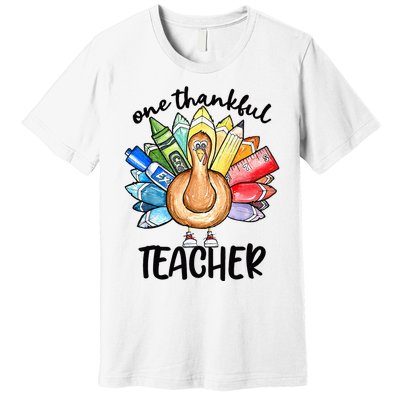 One Thankful Teacher Thanksgiving Turkey Cute Pencil Premium T-Shirt