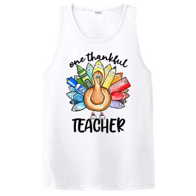 One Thankful Teacher Thanksgiving Turkey Cute Pencil PosiCharge Competitor Tank