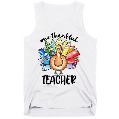 One Thankful Teacher Thanksgiving Turkey Cute Pencil Tank Top