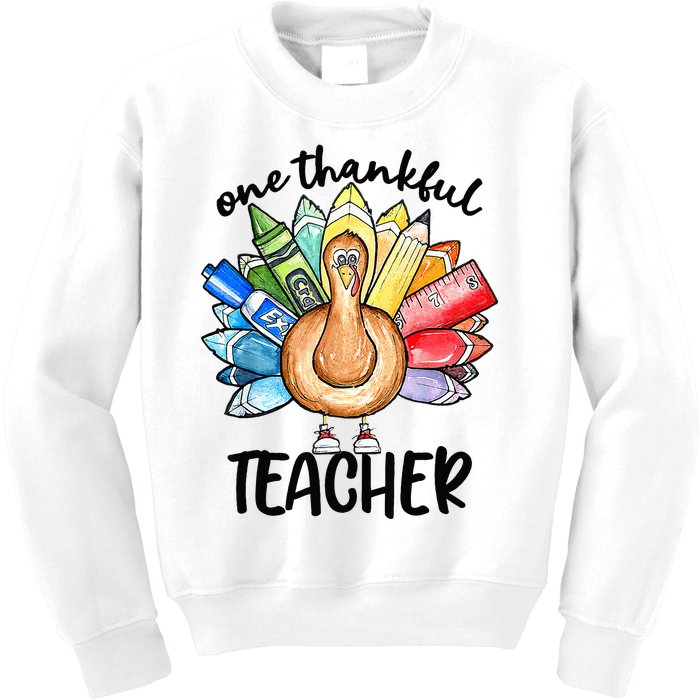 One Thankful Teacher Thanksgiving Turkey Cute Pencil Kids Sweatshirt