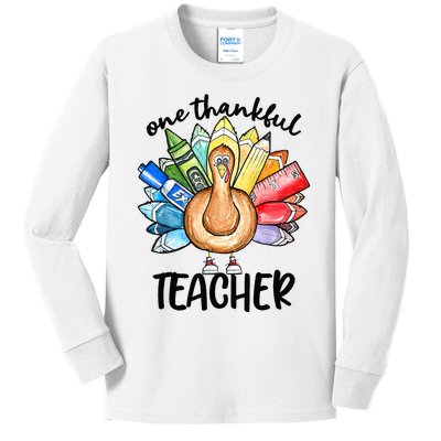 One Thankful Teacher Thanksgiving Turkey Cute Pencil Kids Long Sleeve Shirt