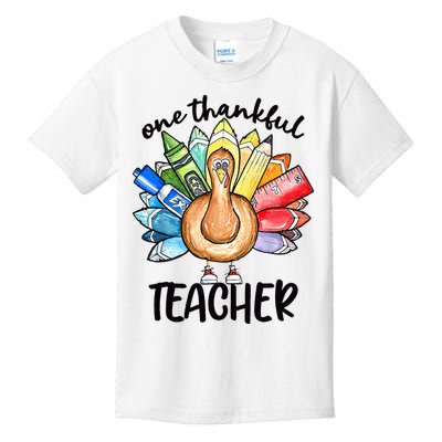 One Thankful Teacher Thanksgiving Turkey Cute Pencil Kids T-Shirt