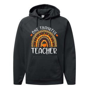 One Thankful Teacher Thanksgiving Rainbow Leopard Fall Funny Performance Fleece Hoodie