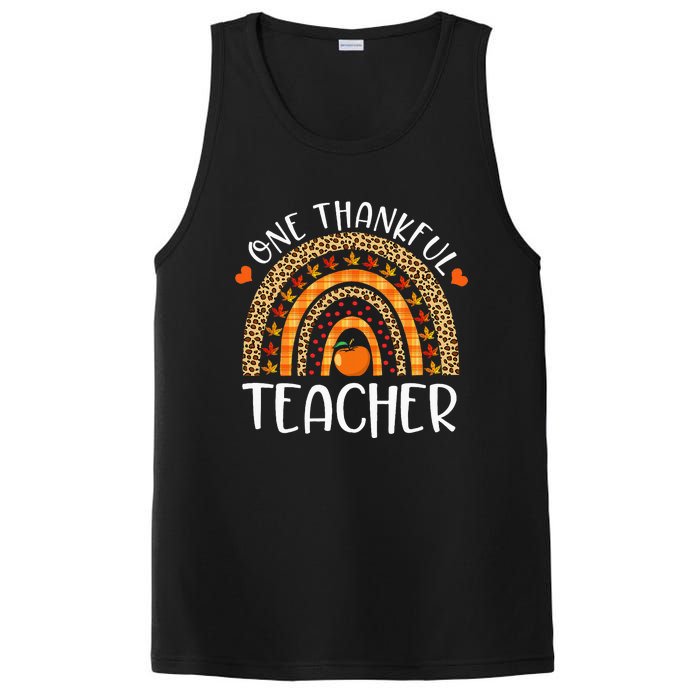 One Thankful Teacher Thanksgiving Rainbow Leopard Fall Funny PosiCharge Competitor Tank