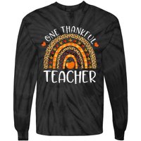 One Thankful Teacher Thanksgiving Rainbow Leopard Fall Funny Tie-Dye Long Sleeve Shirt